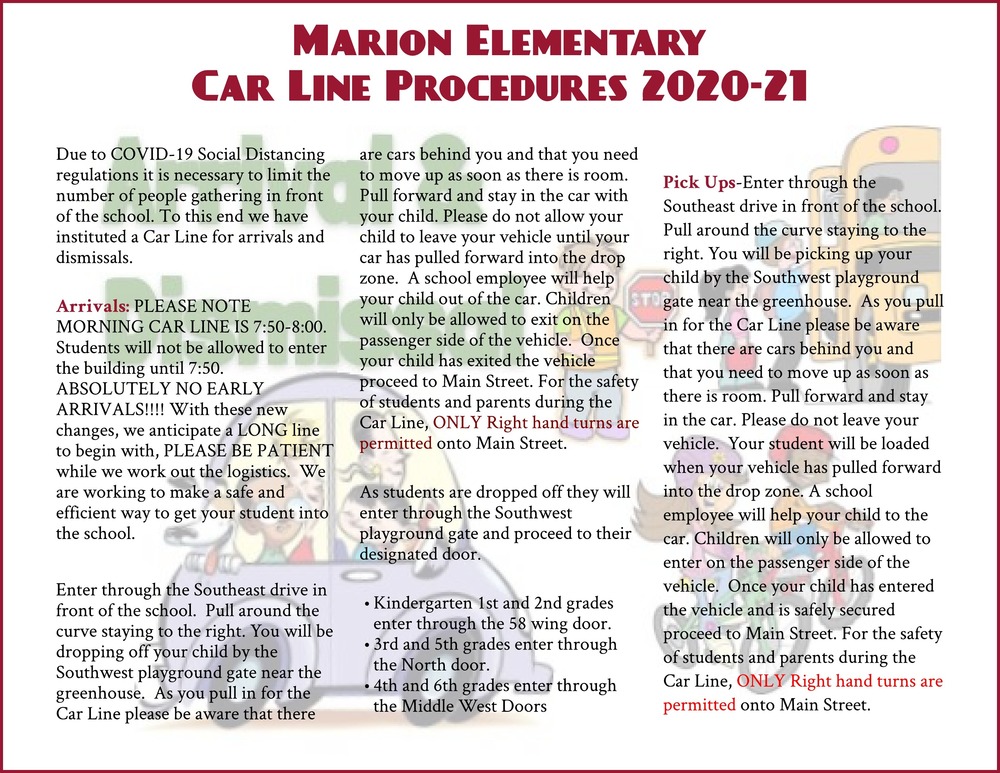 Marion Elementary Car Line Procedures 2020-21