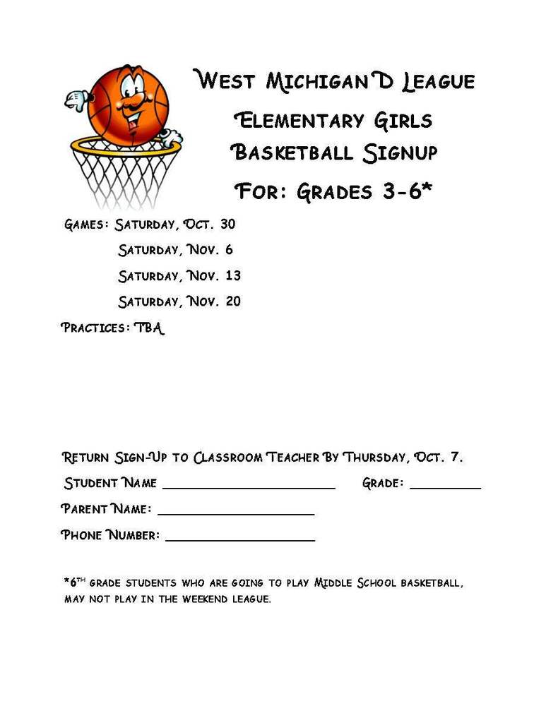 Elementary Girls Basketball Sign Up