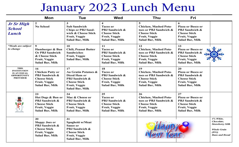 January 2023 Breakfast And Lunch Menus Marion Public Schools