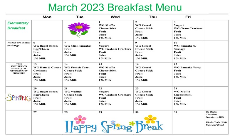 March 2023 Breakfast And Lunch Menus Marion Public Schools