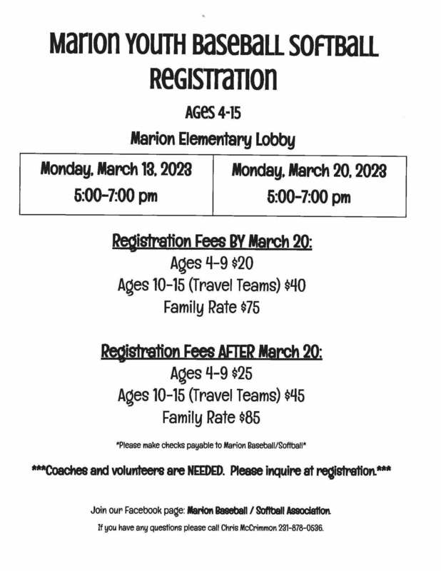 Marion Youth Baseball/Softball Registration Marion Public Schools